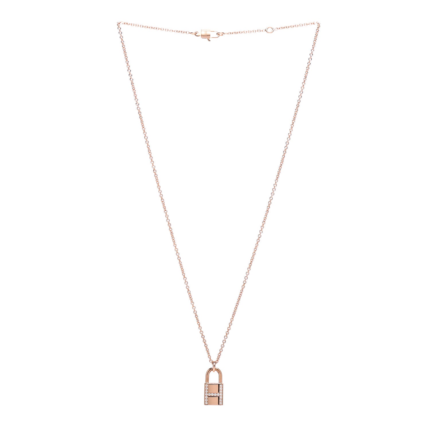 Hermes 18K Rose Gold Diamond Amulettes Cadenas Pendant Necklace 3 of 6