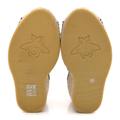 Gucci Canvas GG Ankle Wrap Platform Espadrille Wedges 37 Mystic White Royale Blue 6 of 12