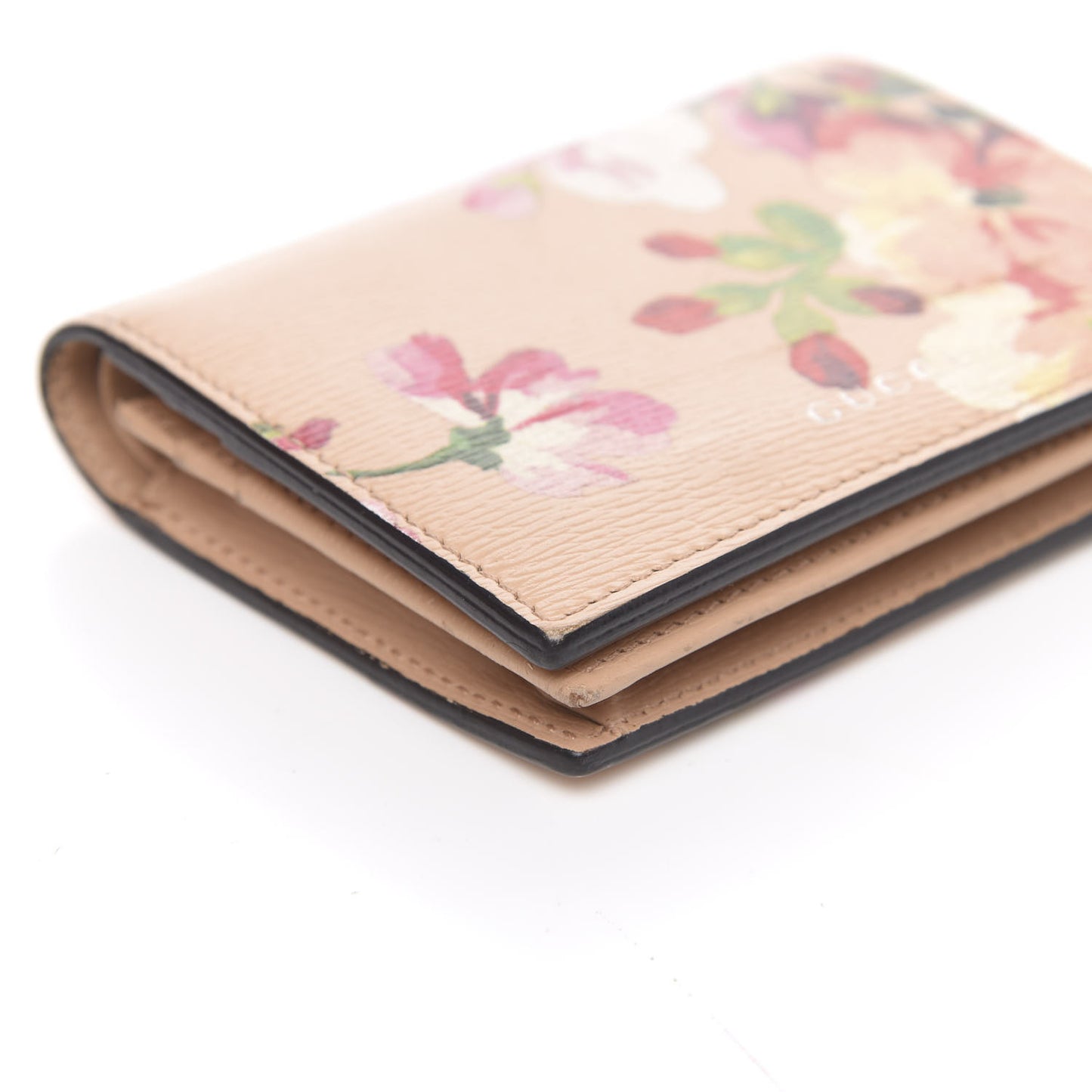 Shangai Calfskin Blooms Print Card Case Wallet Pink Apricot Multicolor