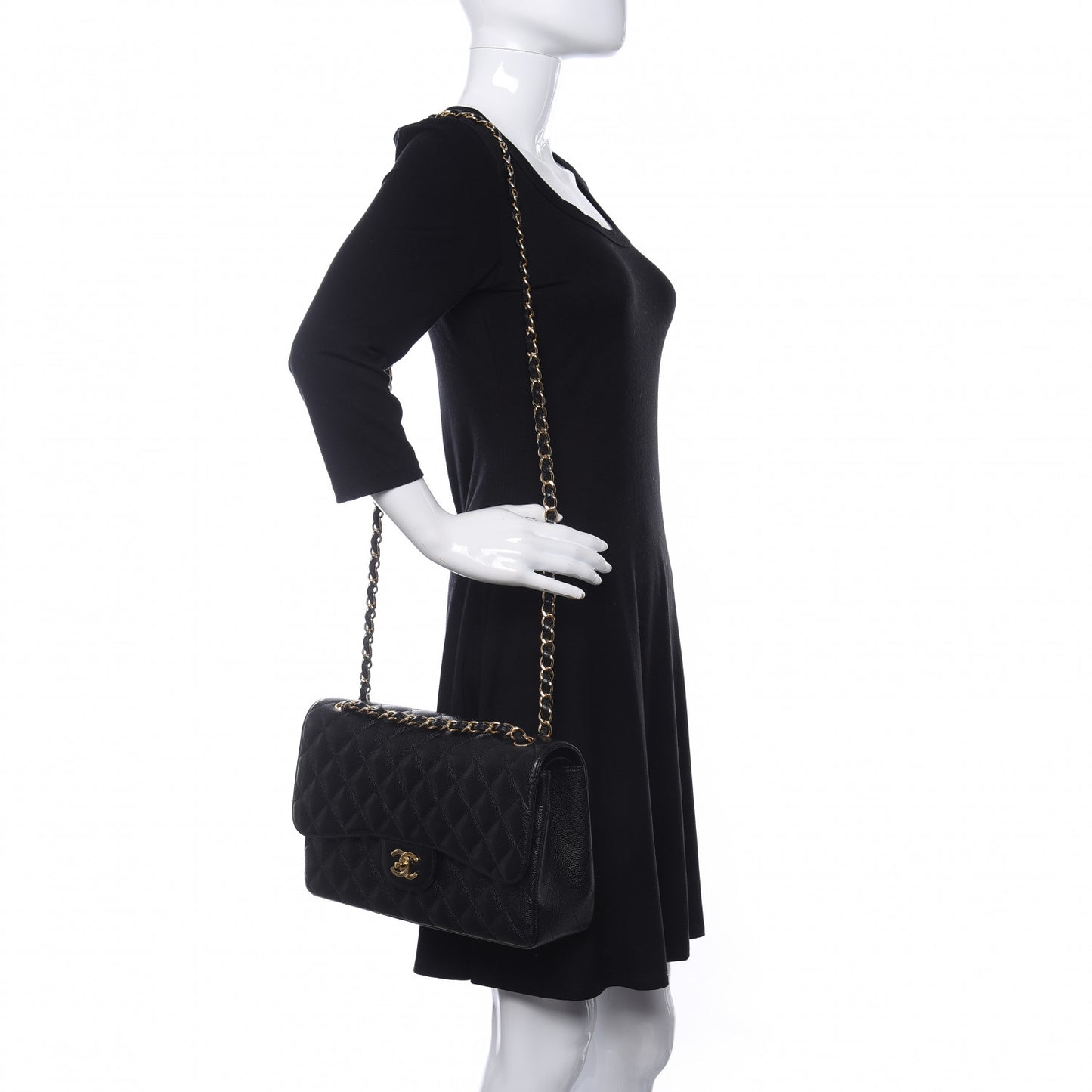 Caviar Quilted Jumbo Double Flap Black