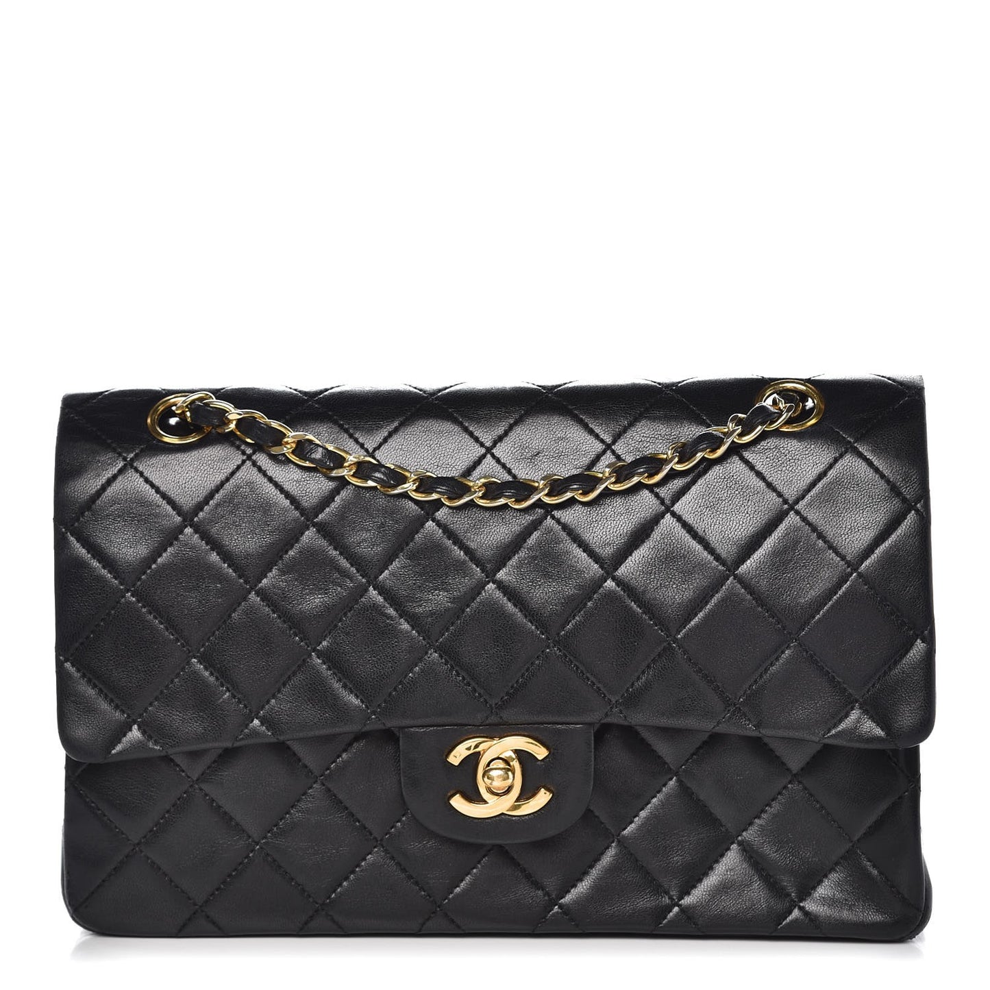 Lambskin Quilted Medium Double Flap Bag Black