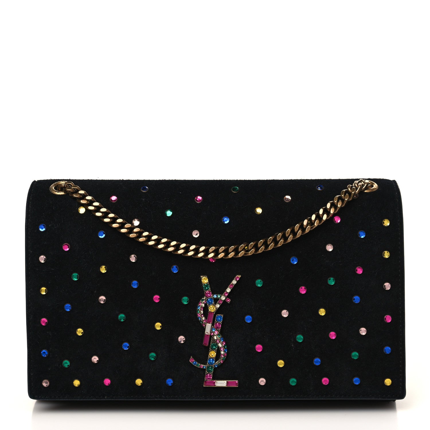 Saint Laurent Suede Crystal Medium Classic Monogram Kate Satchel Black 1 of 8