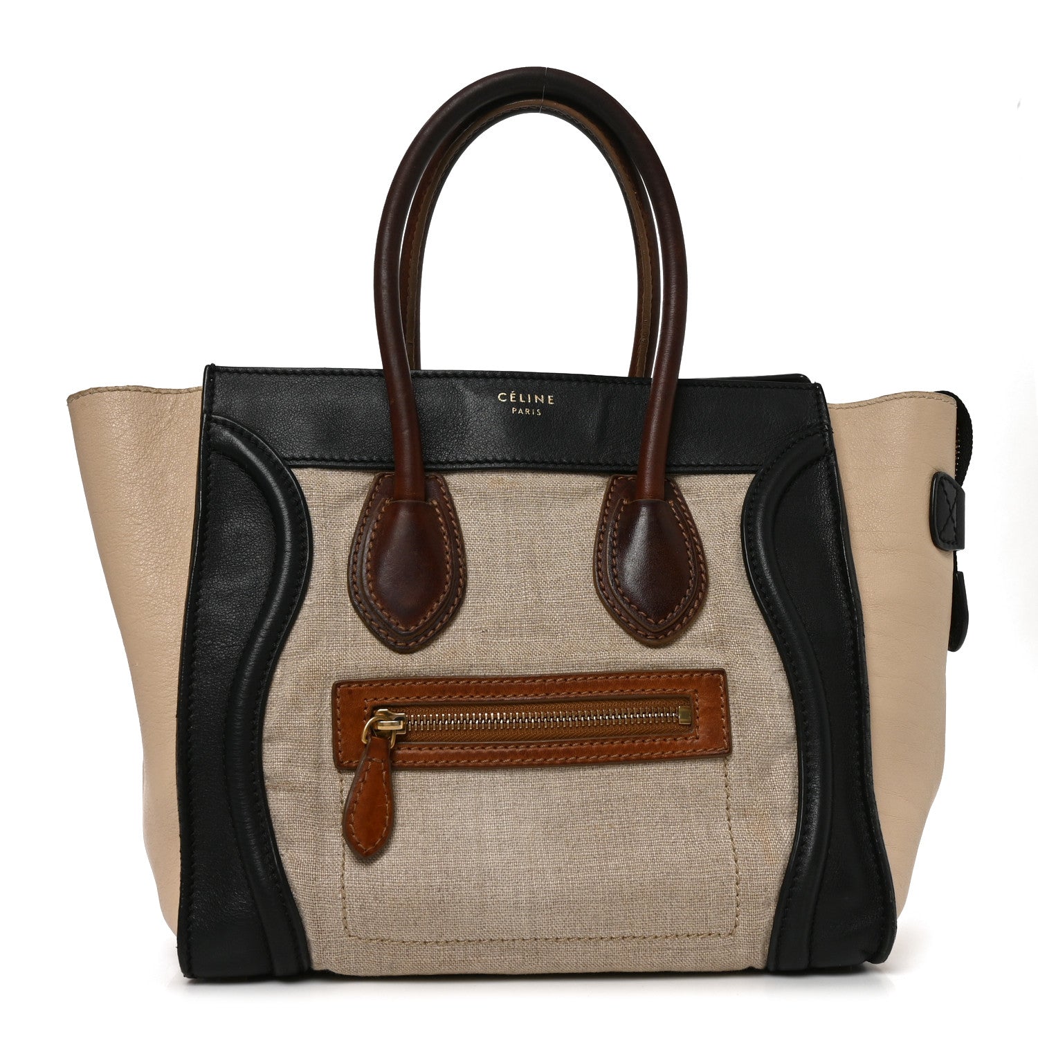 Celine Canvas Smooth Calfskin Micro Tri-Color Luggage Natural Black Tan 1 of 9