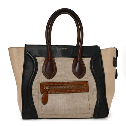 Celine Canvas Smooth Calfskin Micro Tri-Color Luggage Natural Black Tan 1 of 9