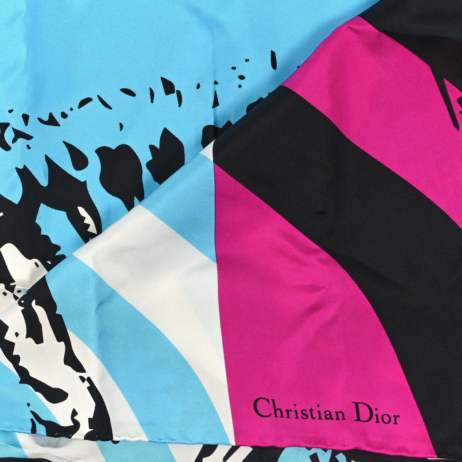 Christian Dior Silk D-Jungle Pop Scarf 90 Blue 2 of 3