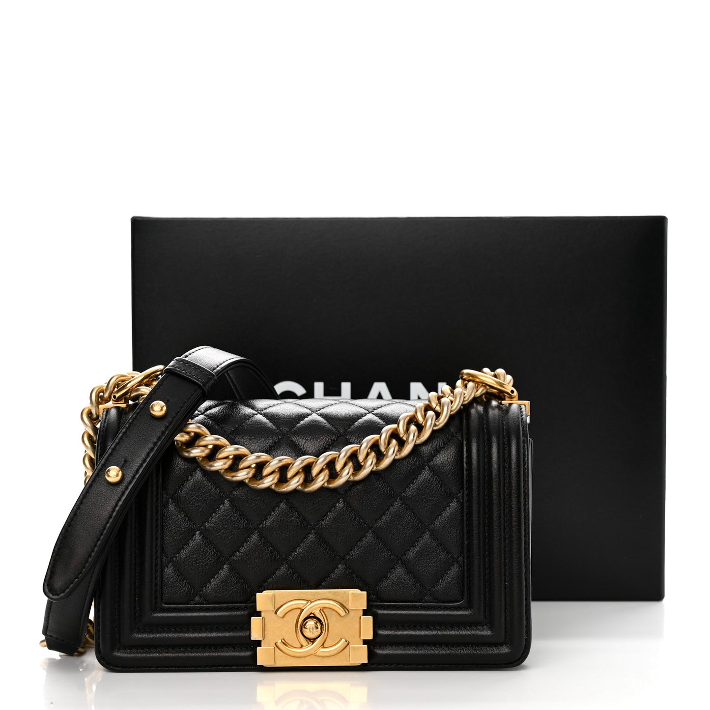 Calfskin Quilted Small Boy Flap Black