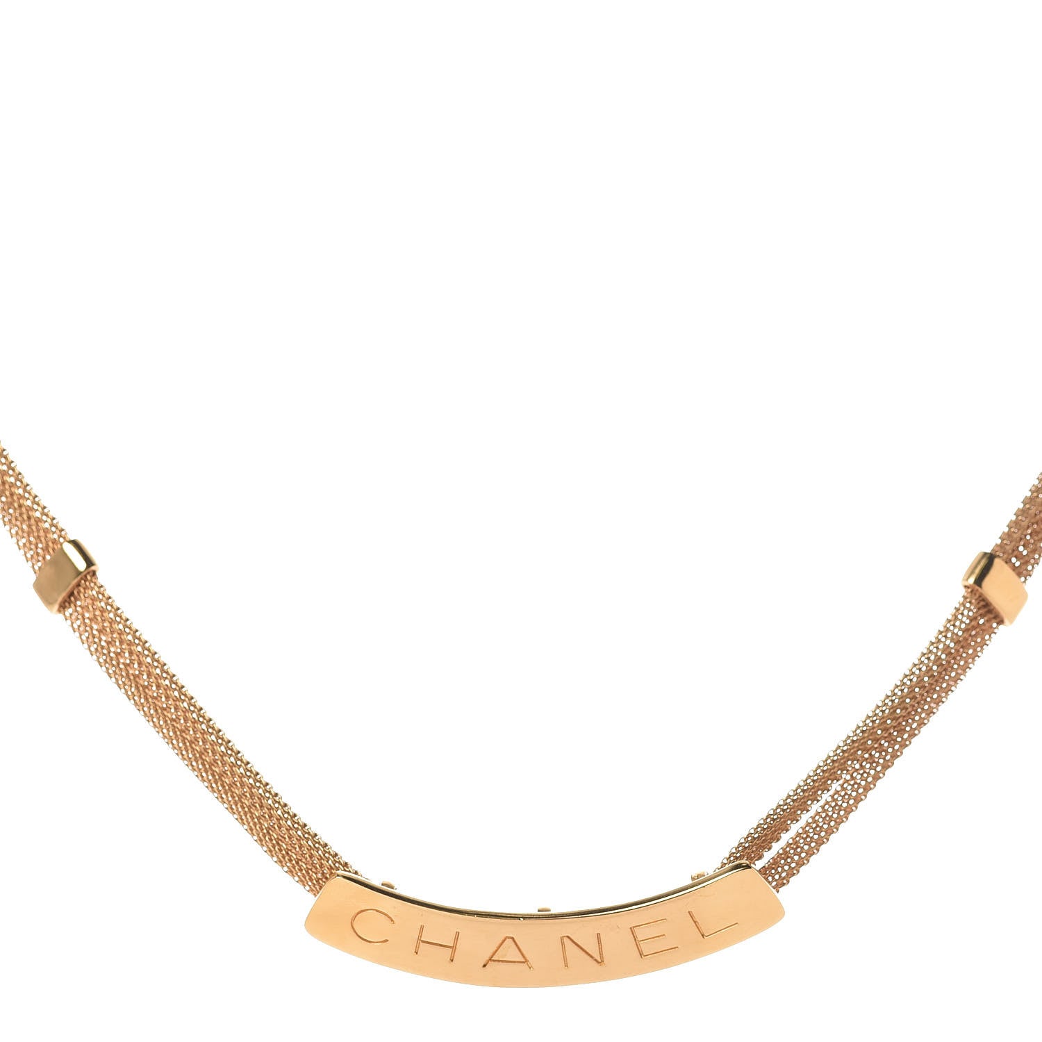 Chanel Metal Mesh Logo Choker Necklace Gold 1 of 5