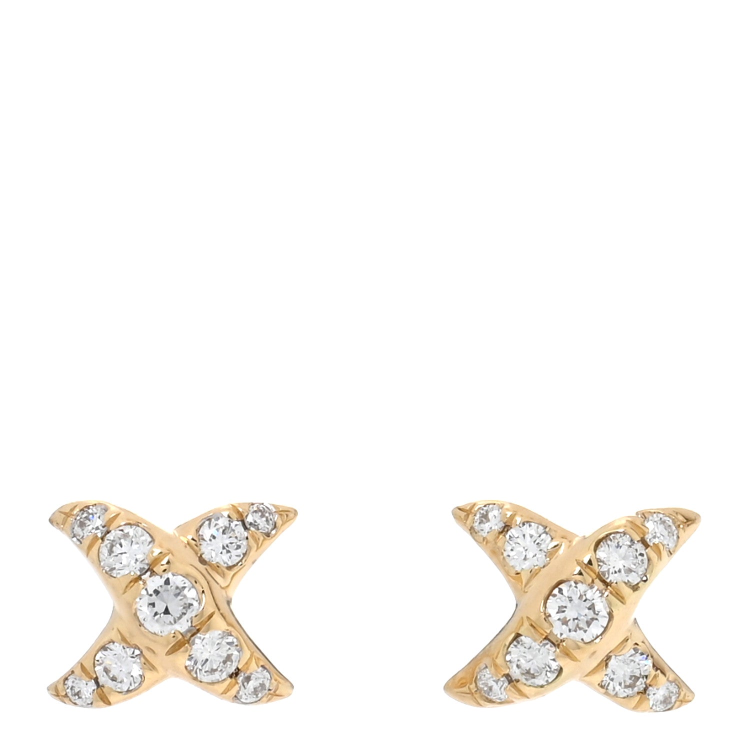 David Yurman 18K Yellow Gold Diamond 6mm Crossover X Stud Earrings 1 of 4