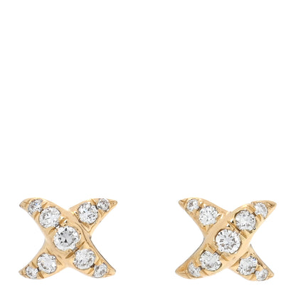 David Yurman 18K Yellow Gold Diamond 6mm Crossover X Stud Earrings 1 of 4