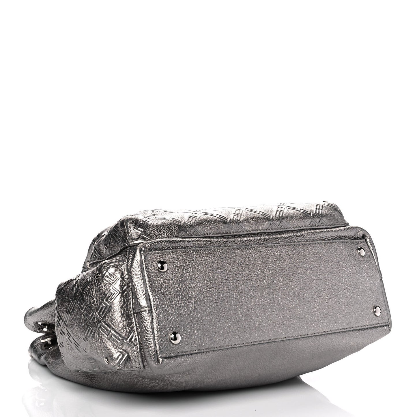 Metallic Calfskin Front Pocket Shoulder Bag Silver