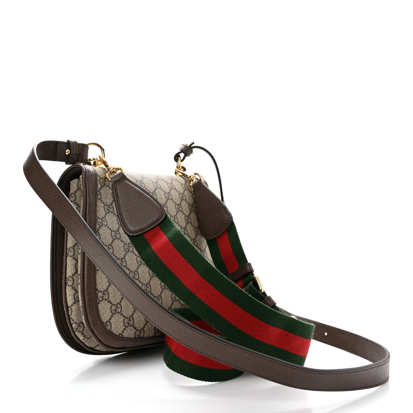 GG Supreme Monogram Textured Dollar Calfskin Web Medium Blondie Shoulder Flap Bag Beige Ebony New Acero