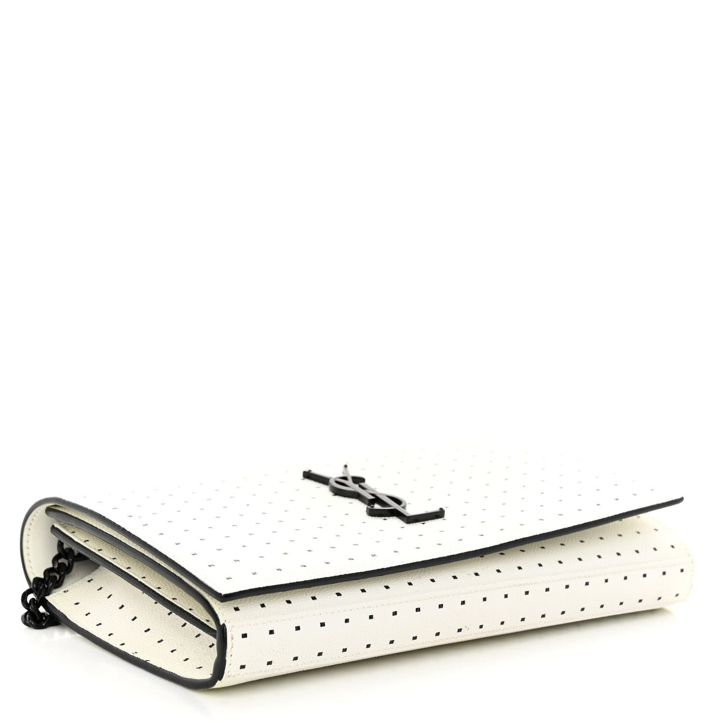 Grain De Poudre Square Dot Print Monogram Chain Wallet White Matte Black