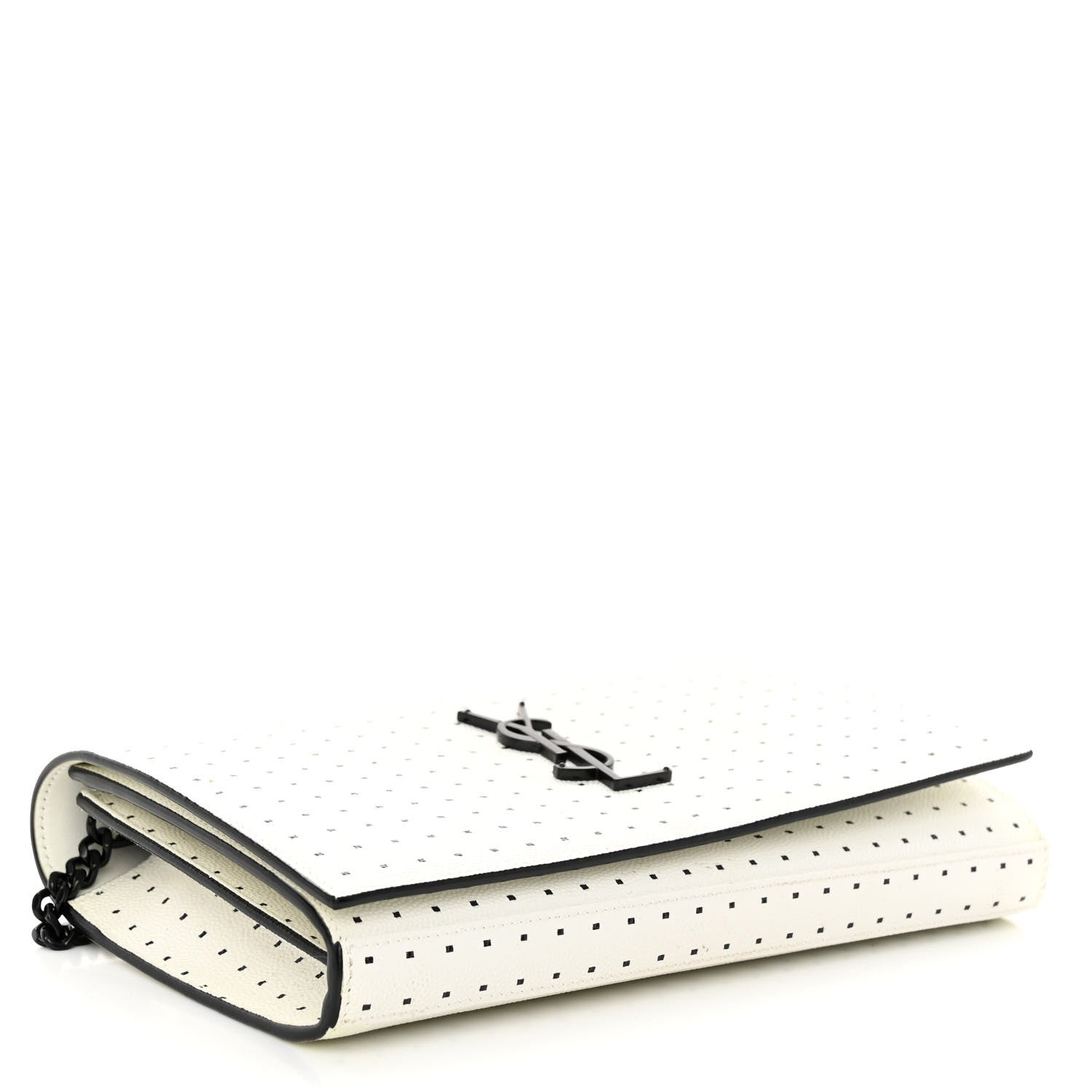 Saint Laurent Grain De Poudre Square Dot Print Monogram Chain Wallet White Matte Black 5 of 10