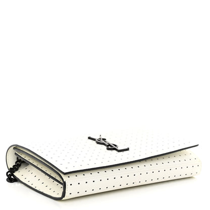 Saint Laurent Grain De Poudre Square Dot Print Monogram Chain Wallet White Matte Black 5 of 10