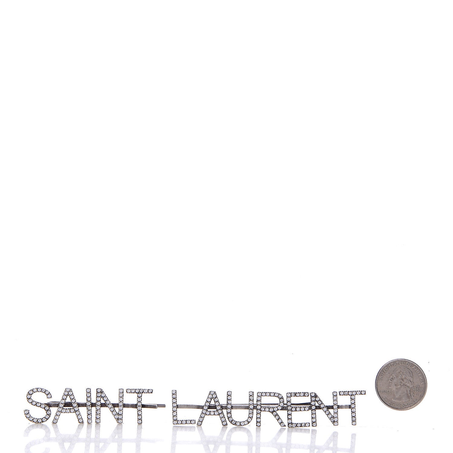 Saint Laurent Brass Crystal Barrette Oxidized Silver 2 of 4