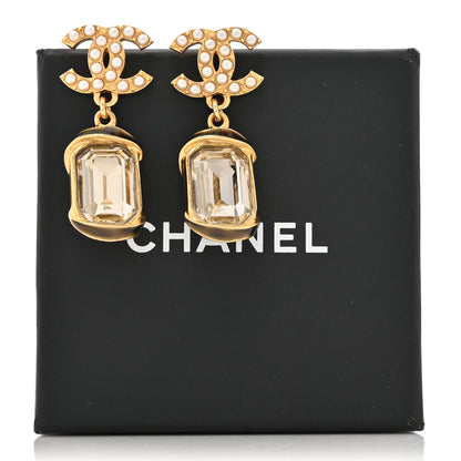 Chanel Crystal Pearl CC Drop Earrings Gold White 5 of 5
