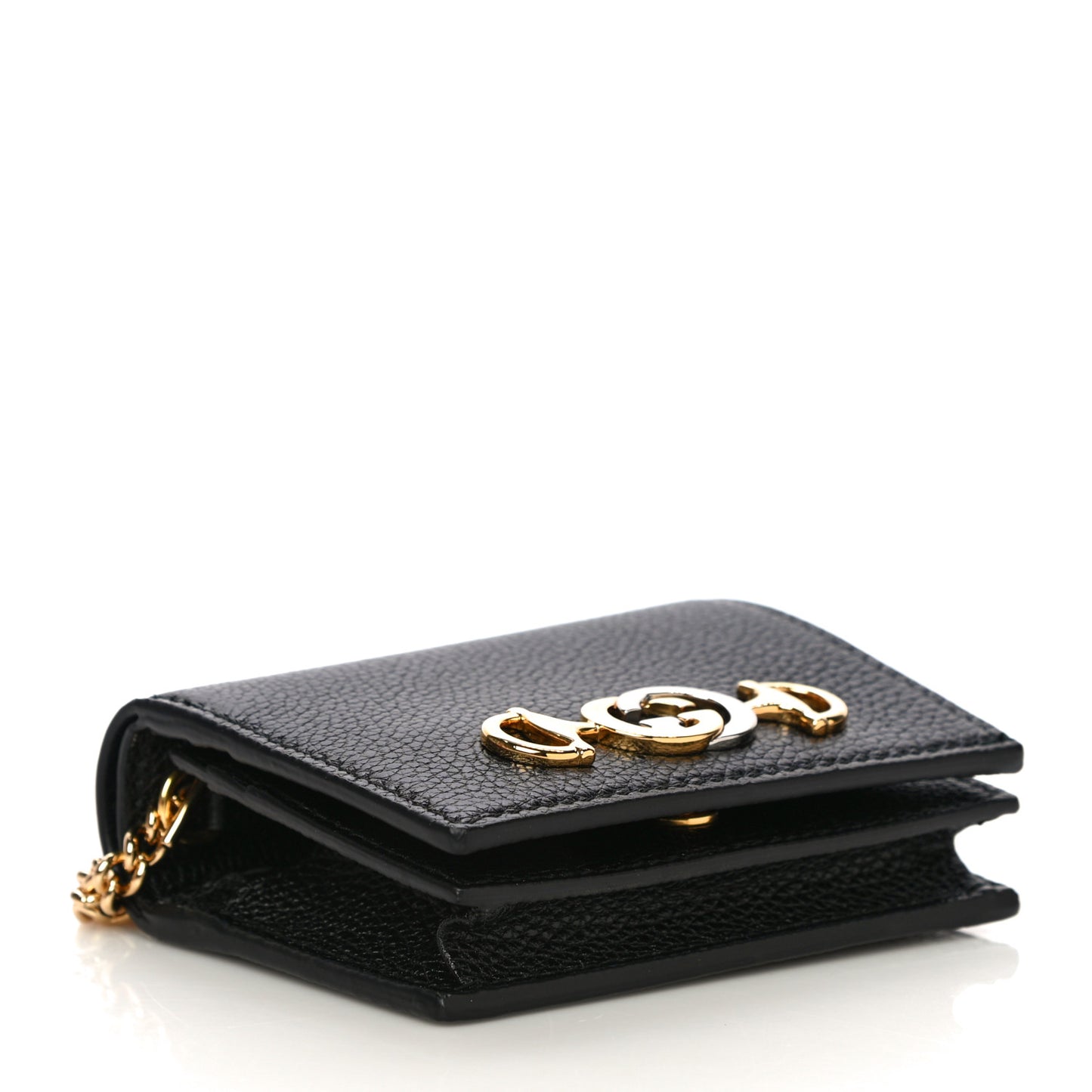 Grainy Calfskin Zumi Chain Card Case Wallet Black