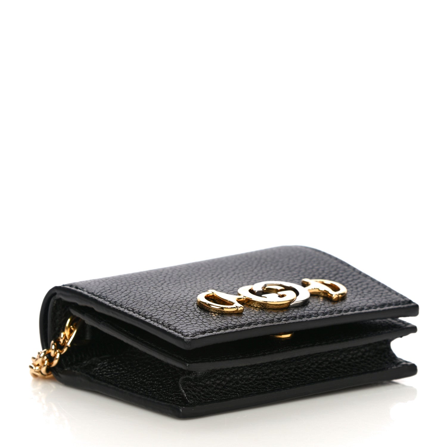 Gucci Grainy Calfskin Zumi Chain Card Case Wallet Black 4 of 10