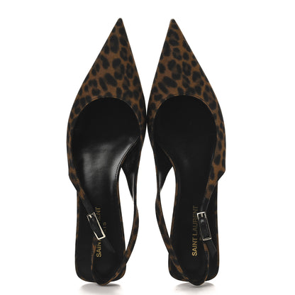 Saint Laurent Canvas Leopard Print Quadria 30 Slingback Pumps 39.5 Manto Naturale 2 of 10
