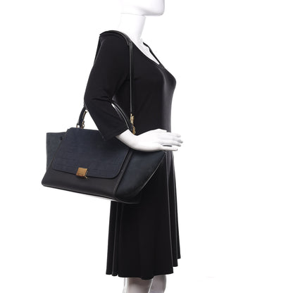 Celine Nubuck Crocodile Embossed Small Trapeze Navy 2 of 11