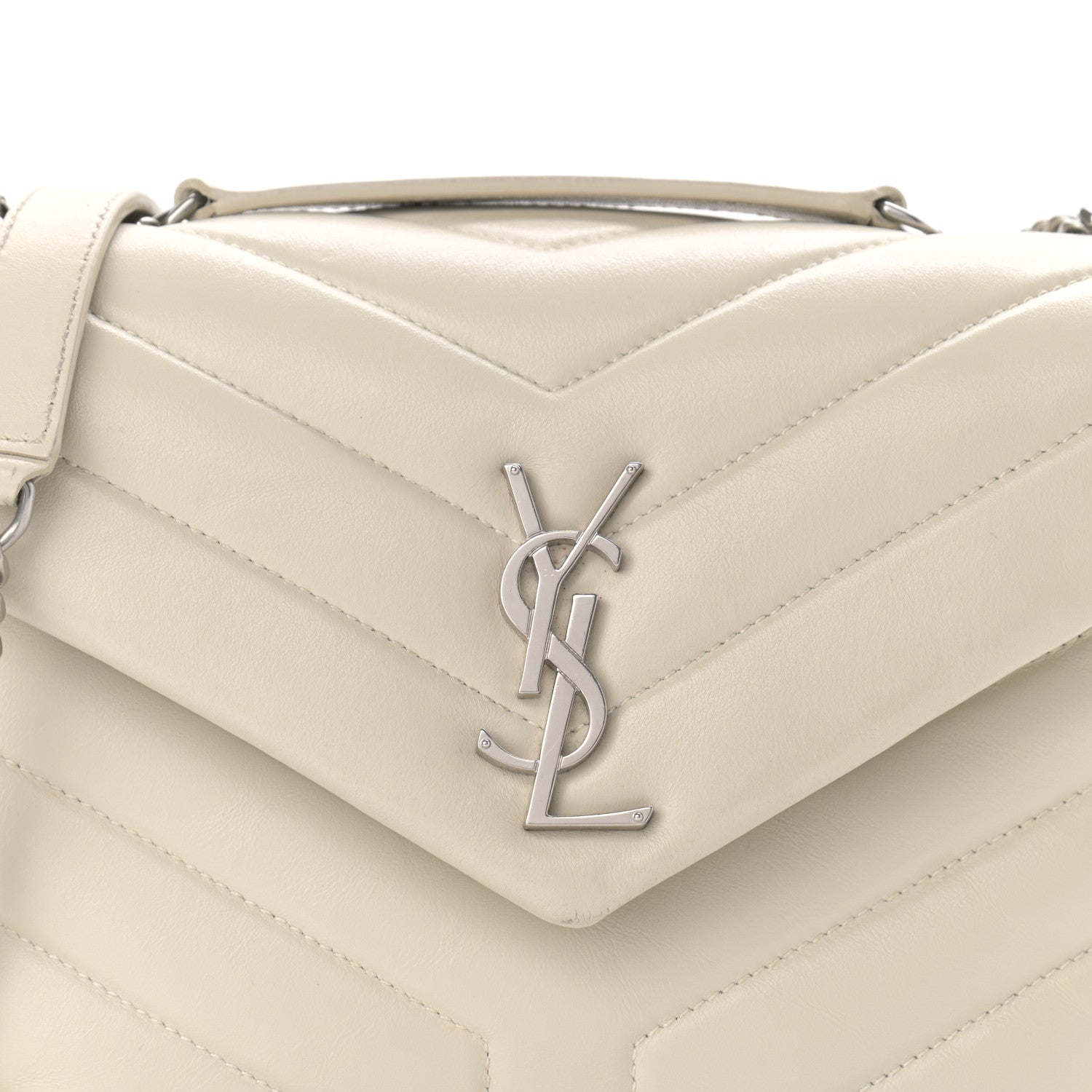 Saint Laurent Calfskin Y Quilted Monogram Small Loulou Chain Satchel Crema Soft 8 of 12