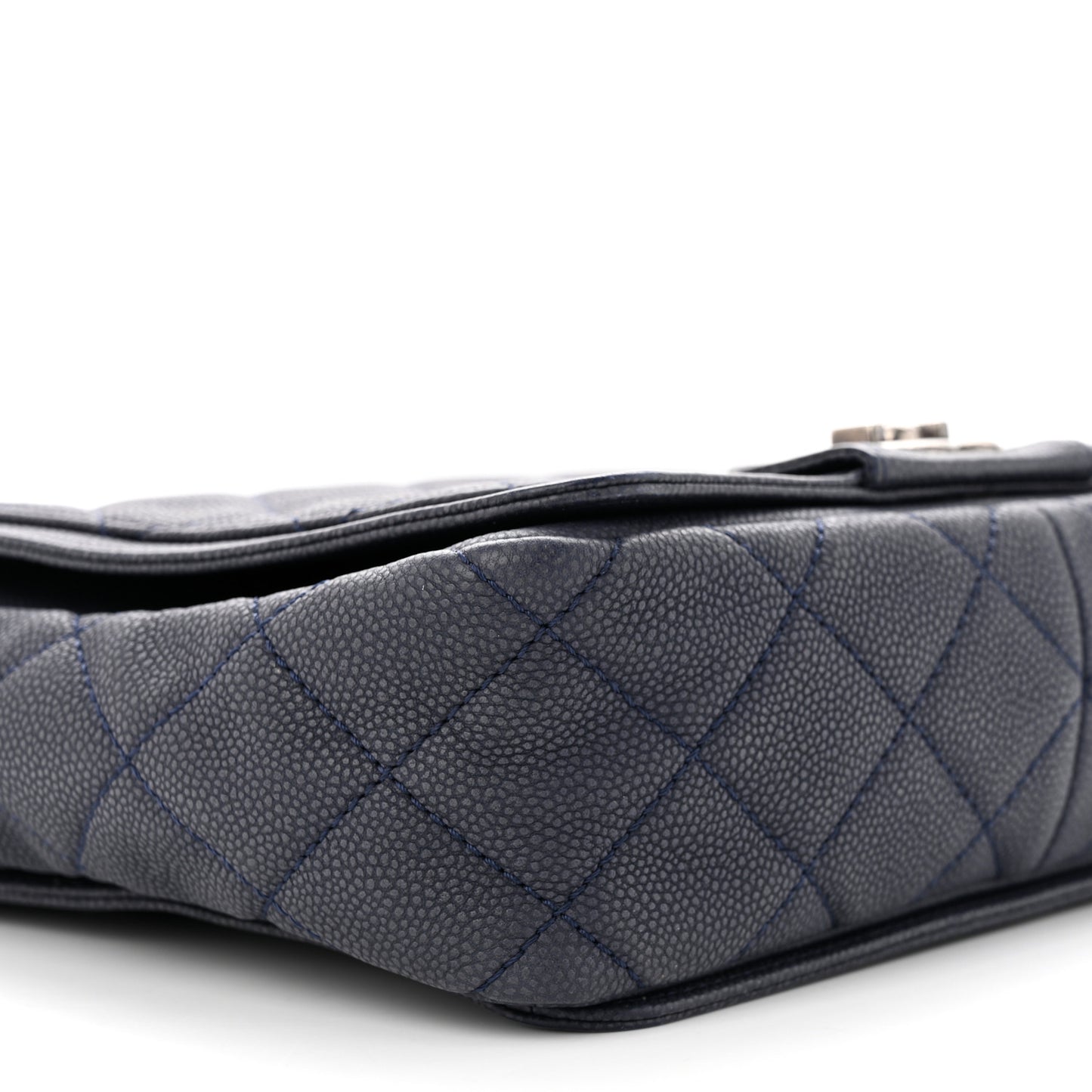 Washed Caviar Quilted Small Square Turn Around Ligne Flap Navy