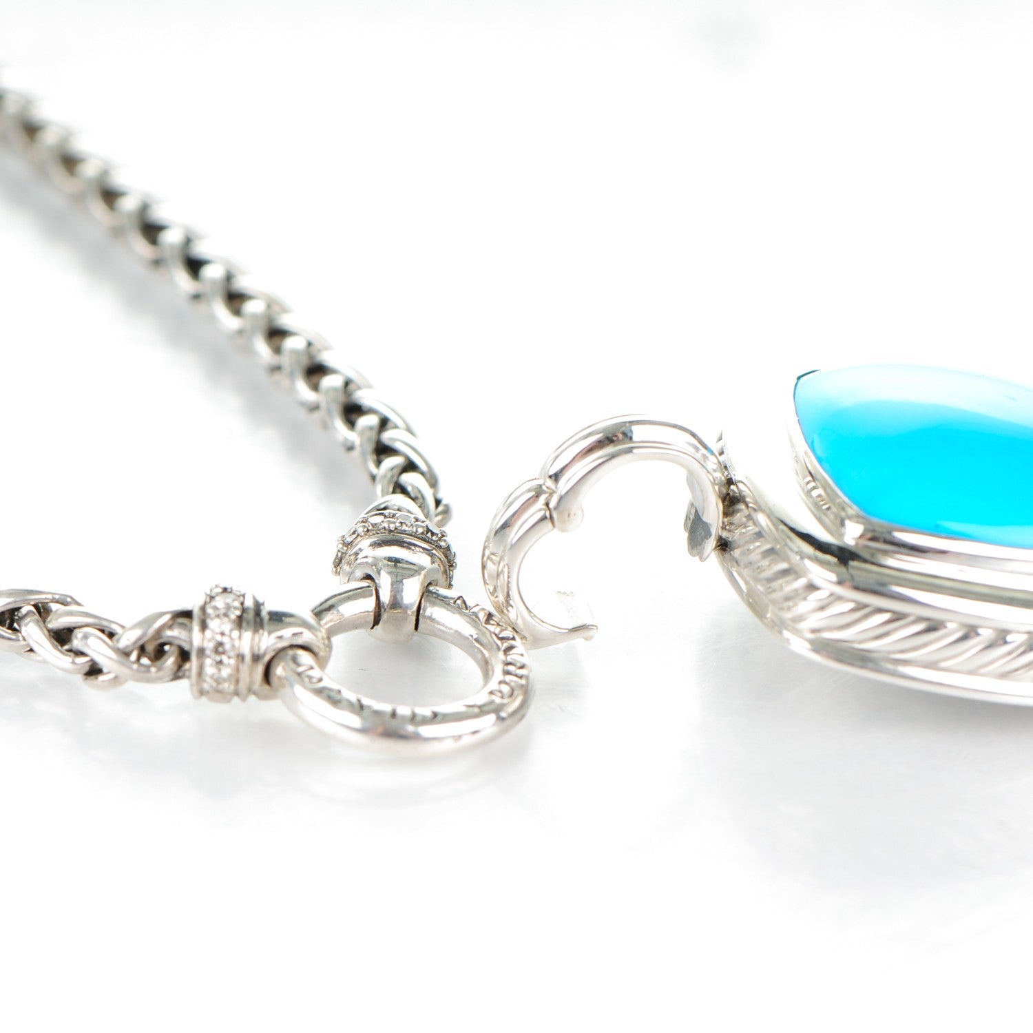 David Yurman Sterling Silver Turquoise Diamond 20mm Albion Single Wheat Chain Necklace 7 of 7