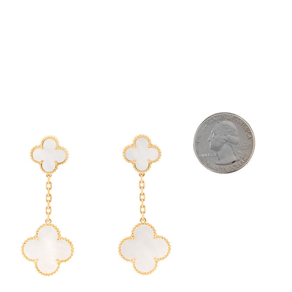 Van Cleef & Arpels 18K Yellow Gold Mother of Pearl 2 Motifs Magic Alhambra Earrings 2 of 5