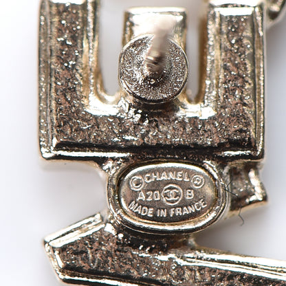 Chanel Crystal Pearl Signature Stud Earrings Gold 4 of 5