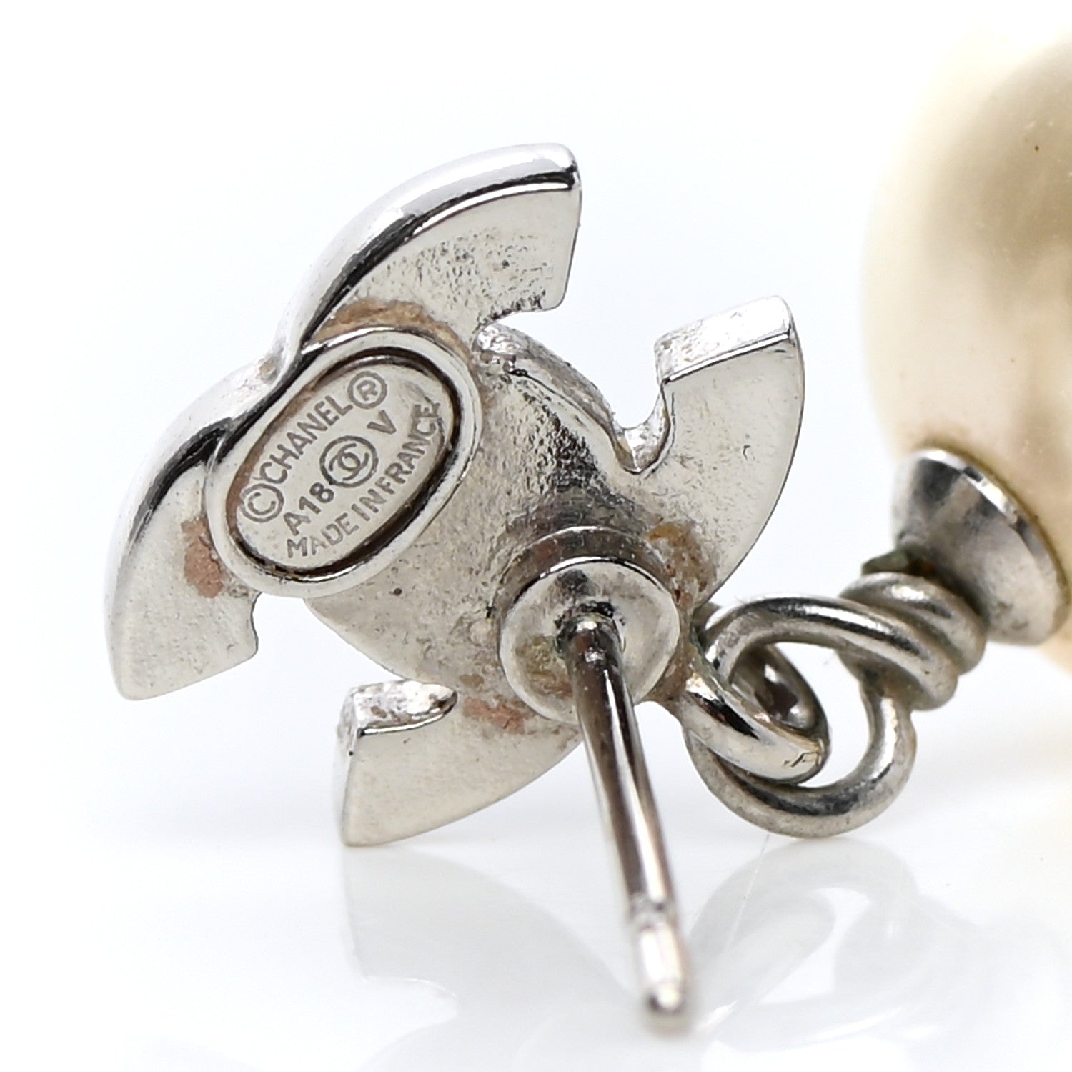 Chanel Crystal Pearl CC Drop Earrings Silver 4 of 5