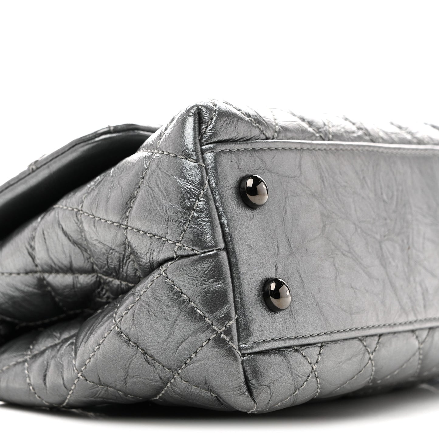 Metallic Aged Calfskin Quilted Mini Coco Handle Flap Charcoal