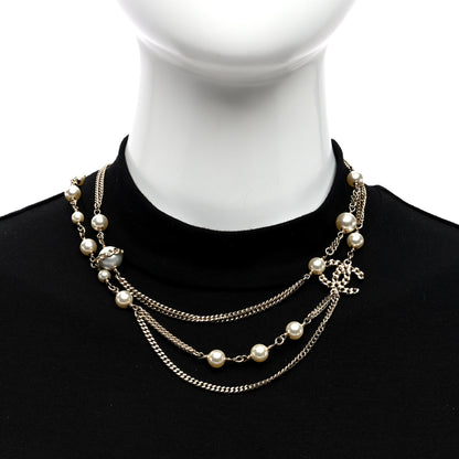 Chanel Metal Chain Link Pearl CC Multi Strand Choker Necklace Gold 2 of 4