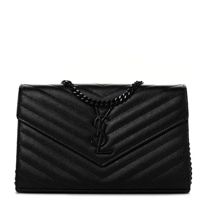 Saint Laurent Grain De Poudre Matelasse Chevron Monogram Chain Wallet Black 1 of 8