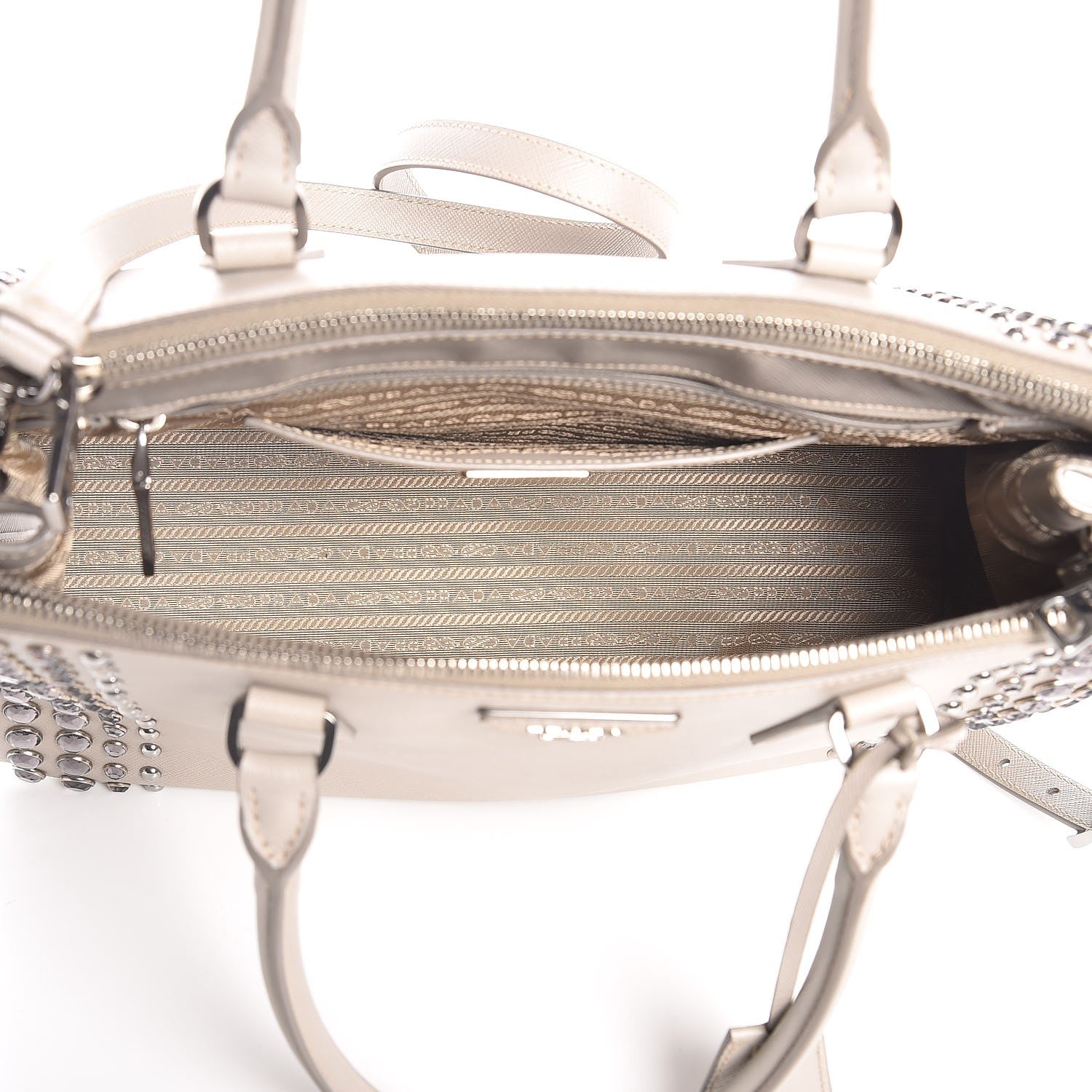 Prada Saffiano Lux Studded Crystal Medium Galleria Double Zip Tote Talco 5 of 12