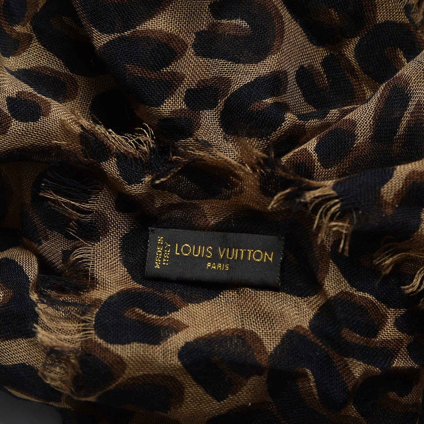 Cashmere Silk Leopard Etole Stole Marron