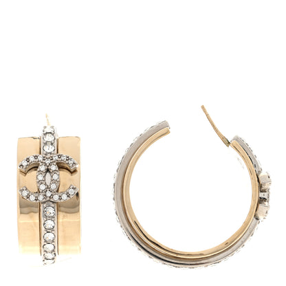 Chanel Metal Crystal CC Hoop Earrings Gold Silver 1 of 4