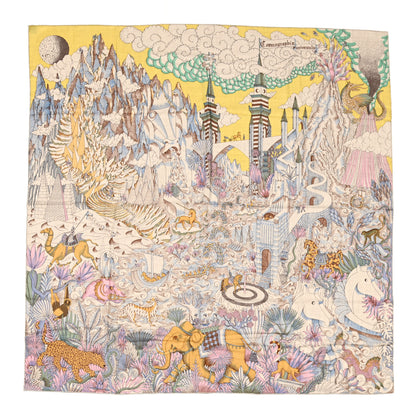 Hermes Cashmere Silk Cosmographia Universalis Shawl 140 Naturel Jaune Rose Pale 1 of 6