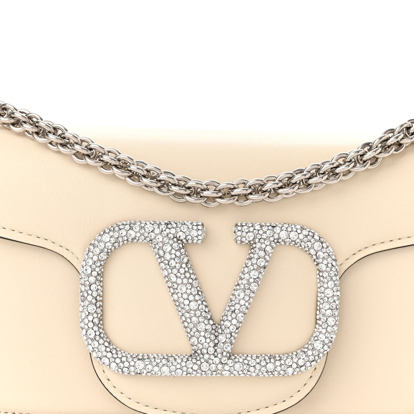Calfskin Crystal Vlogo Small Loco Shoulder Bag Light Ivory