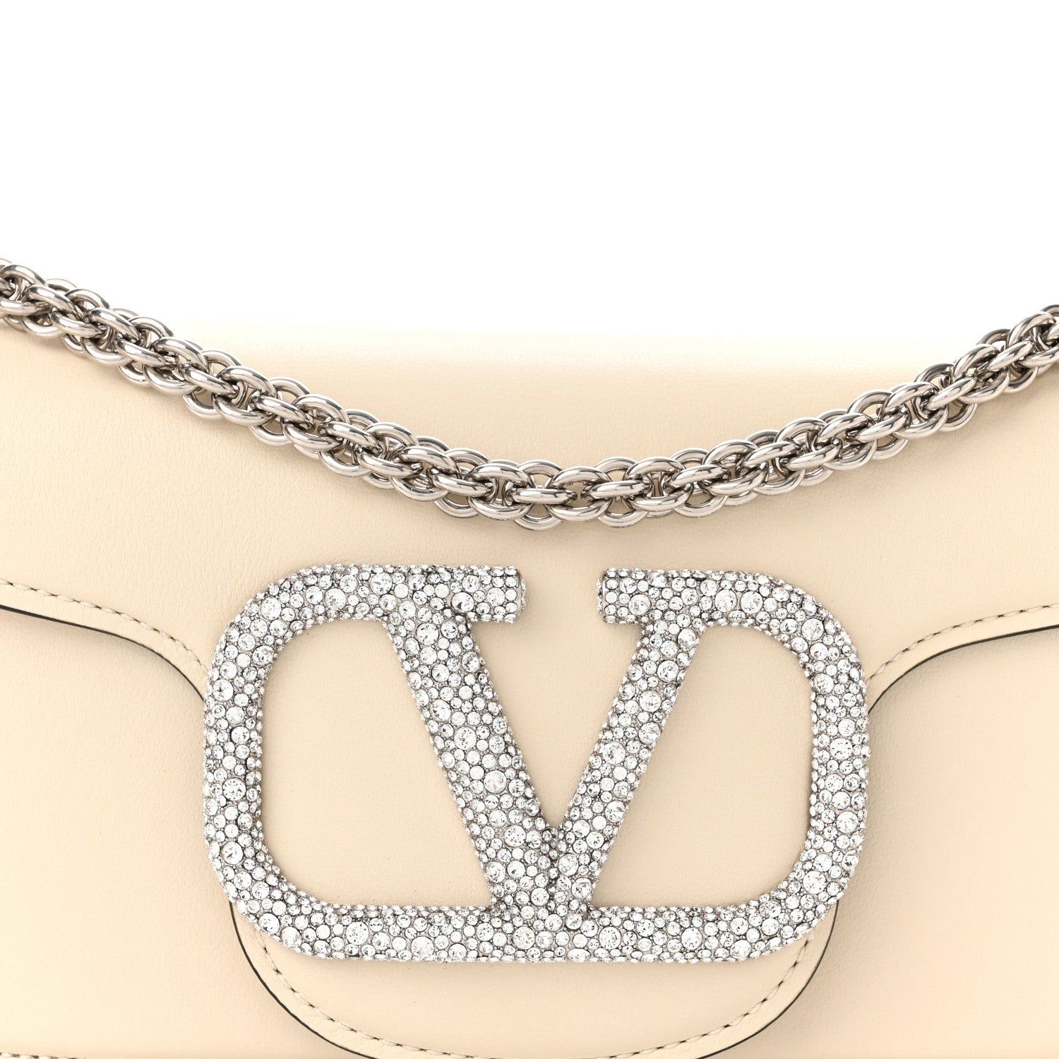 Valentino Garavani Calfskin Crystal Vlogo Small Loco Shoulder Bag Light Ivory 8 of 10