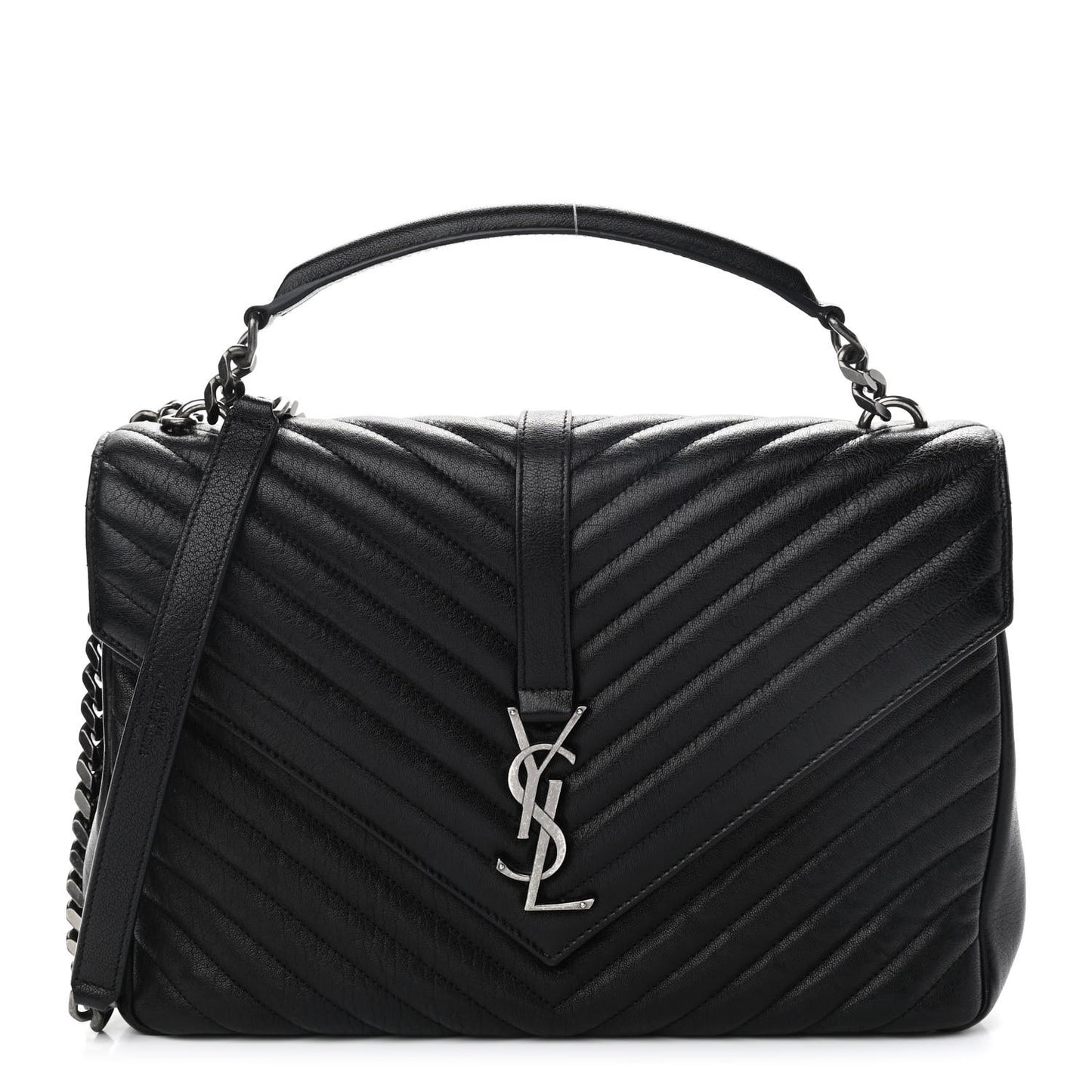 Sheepskin Matelasse Chevron Monogram Large College Satchel Black