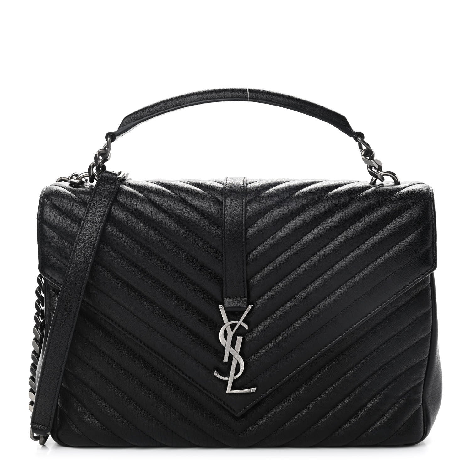 Saint Laurent Sheepskin Matelasse Chevron Monogram Large College Satchel Black 1 of 10