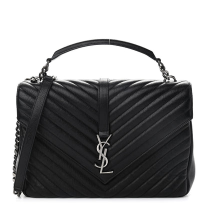 Saint Laurent Sheepskin Matelasse Chevron Monogram Large College Satchel Black 1 of 10