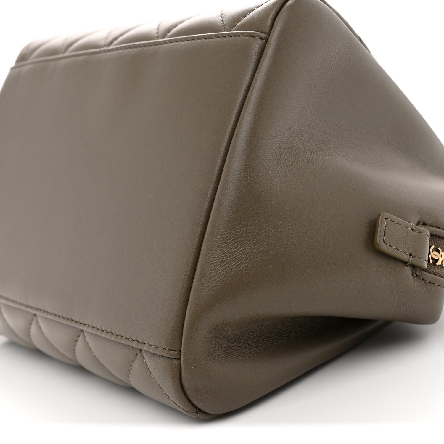 Chanel Lambskin Quilted Small CC Bowling Bag Dark Khaki 10 of 11