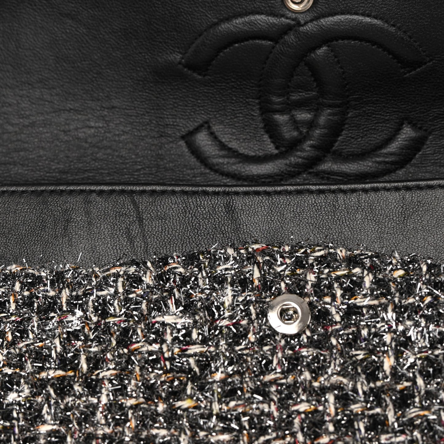 Metallic Tweed Medium Double Flap Black White