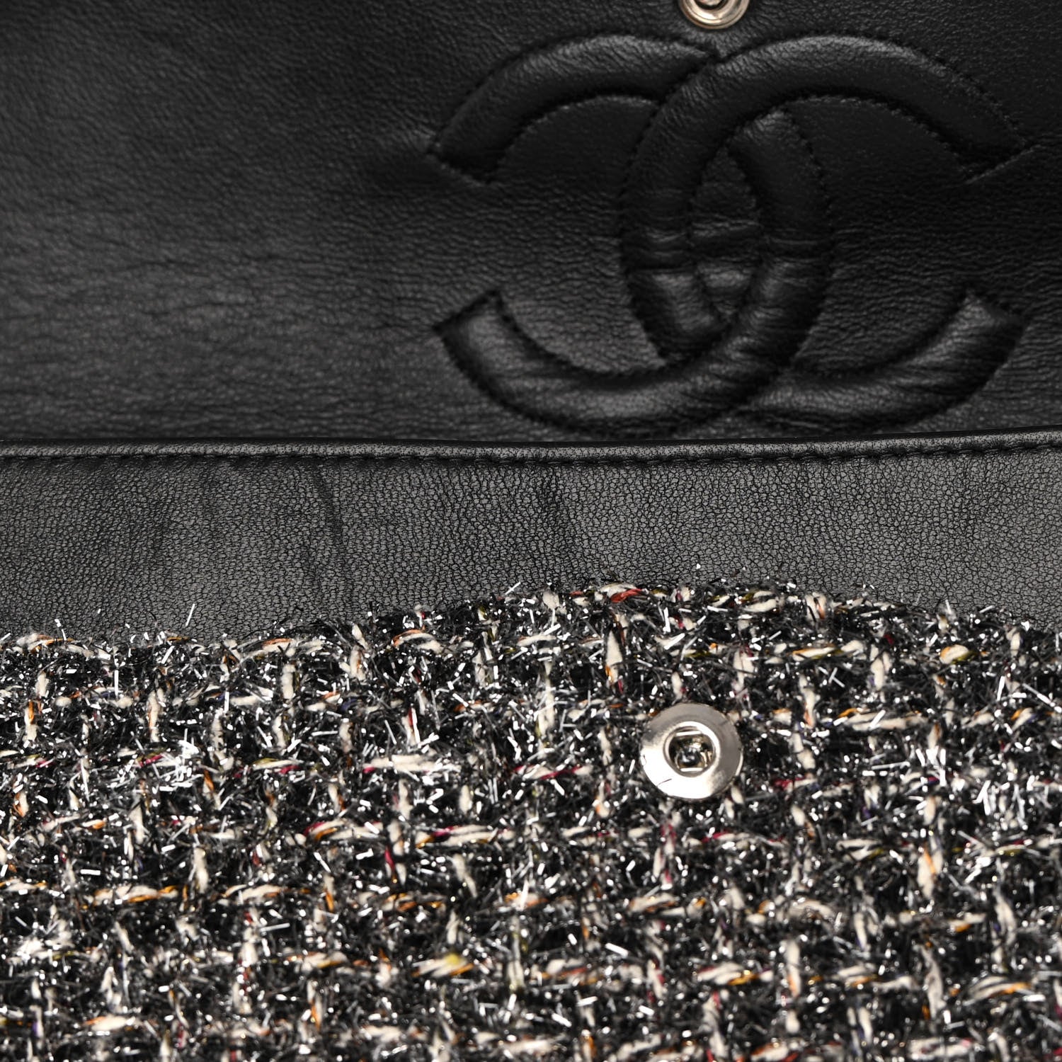 Chanel Metallic Tweed Medium Double Flap Black White 11 of 20