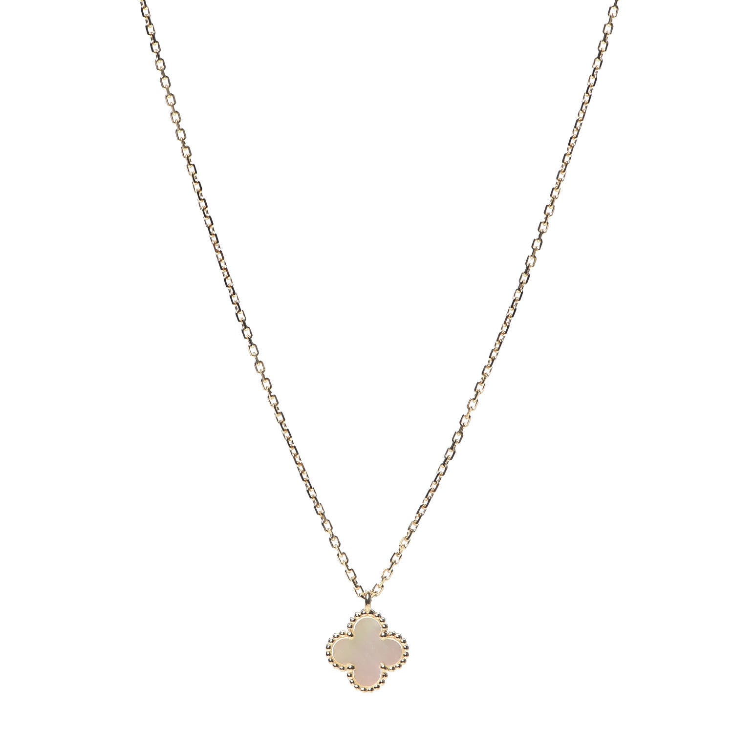 Van Cleef & Arpels 18K Yellow Gold Mother of Pearl Sweet Alhambra Pendant Necklace 1 of 8