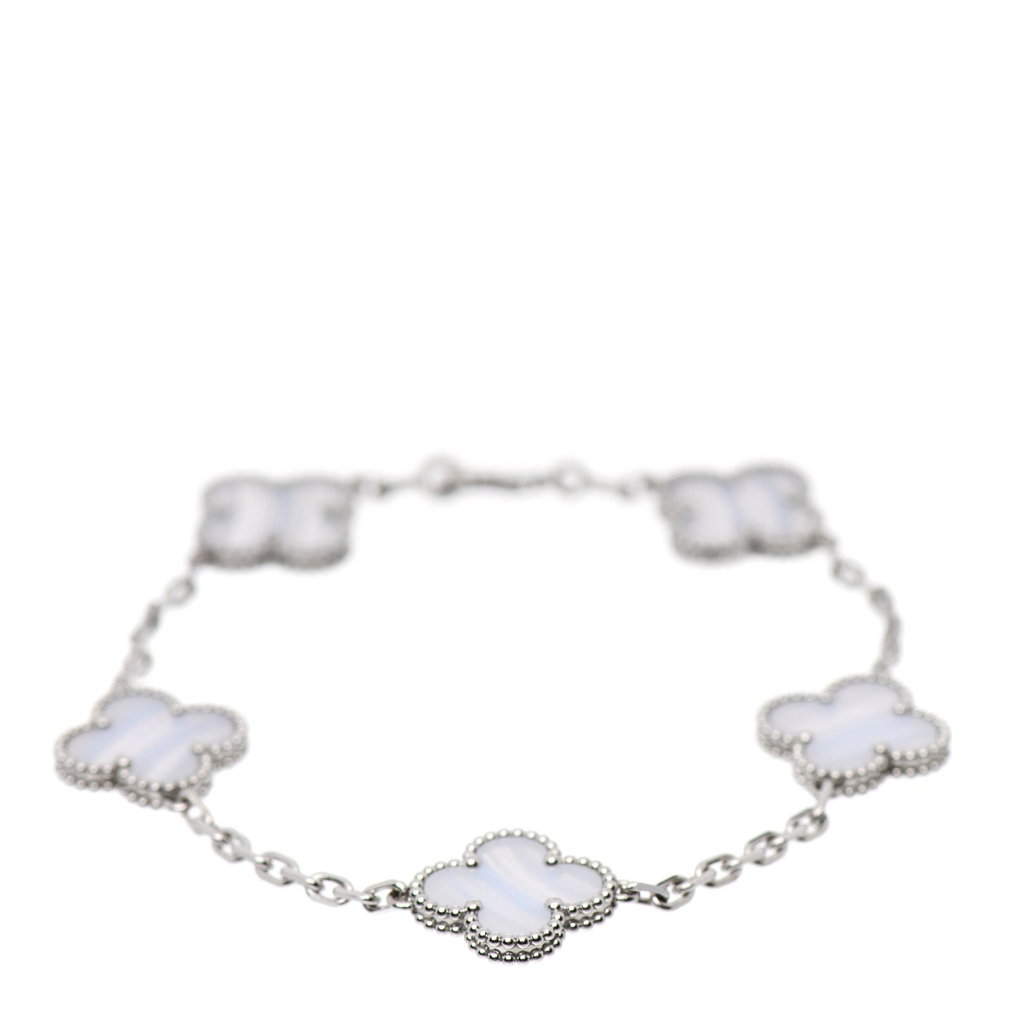 18K White Gold Chalcedony 5 Motifs Vintage Alhambra Bracelet