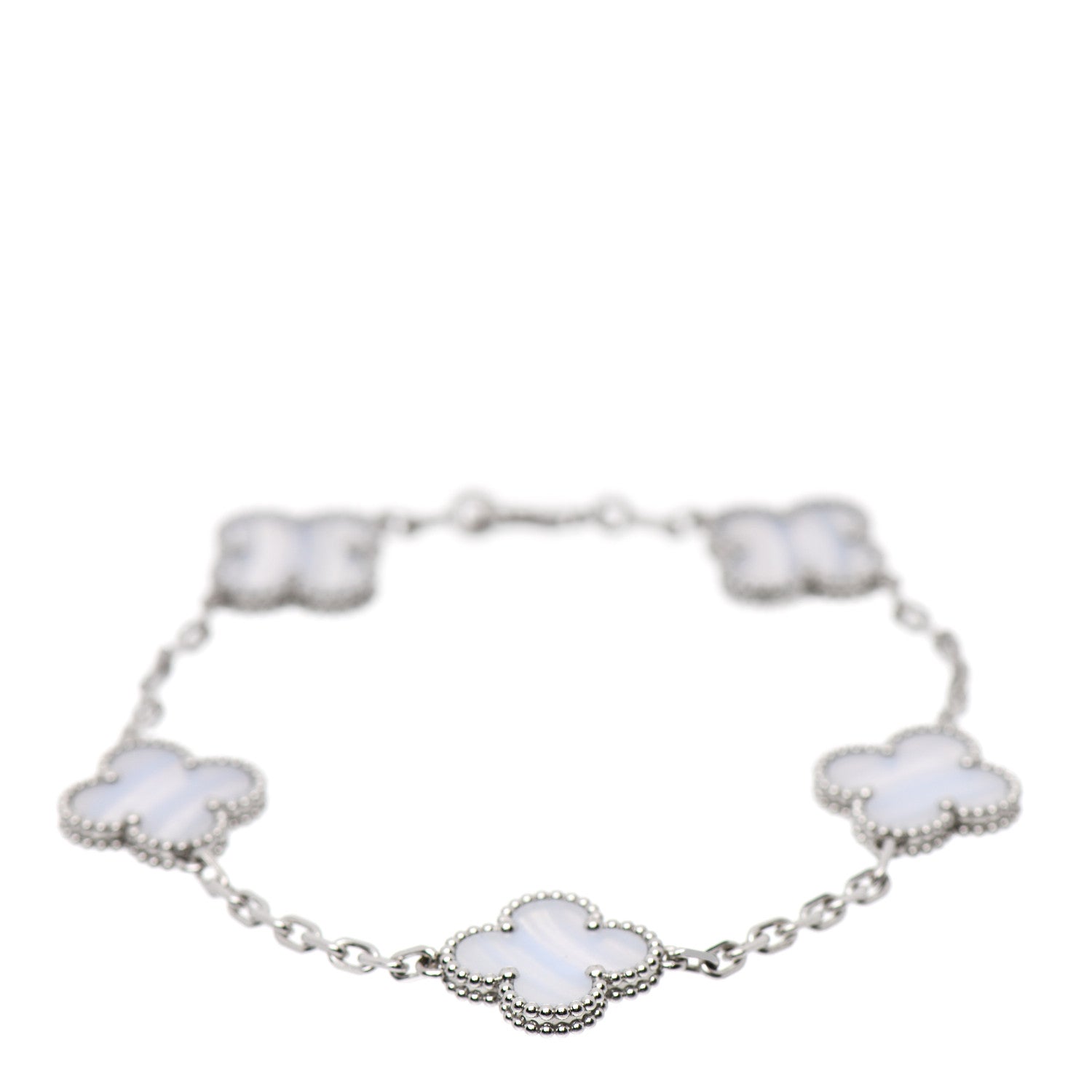 Van Cleef & Arpels 18K White Gold Chalcedony 5 Motifs Vintage Alhambra Bracelet 1 of 6