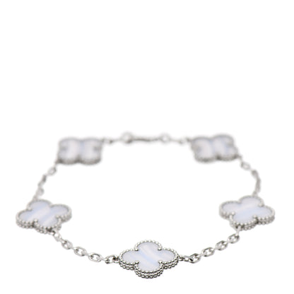 Van Cleef & Arpels 18K White Gold Chalcedony 5 Motifs Vintage Alhambra Bracelet 1 of 6