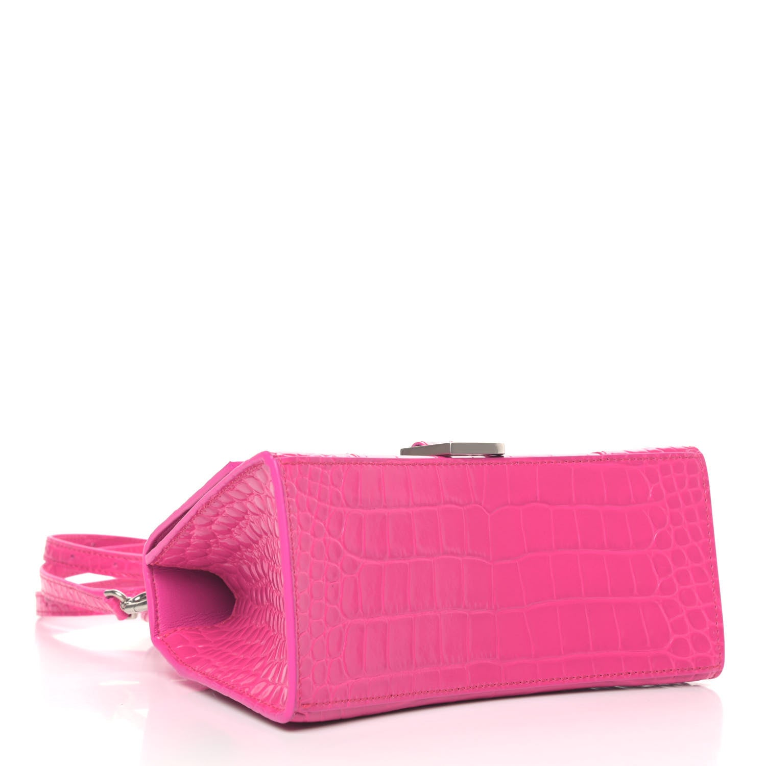 Balenciaga Shiny Calfskin Crocodile Embossed Small Hourglass Top Handle Bag Fuchsia 3 of 4